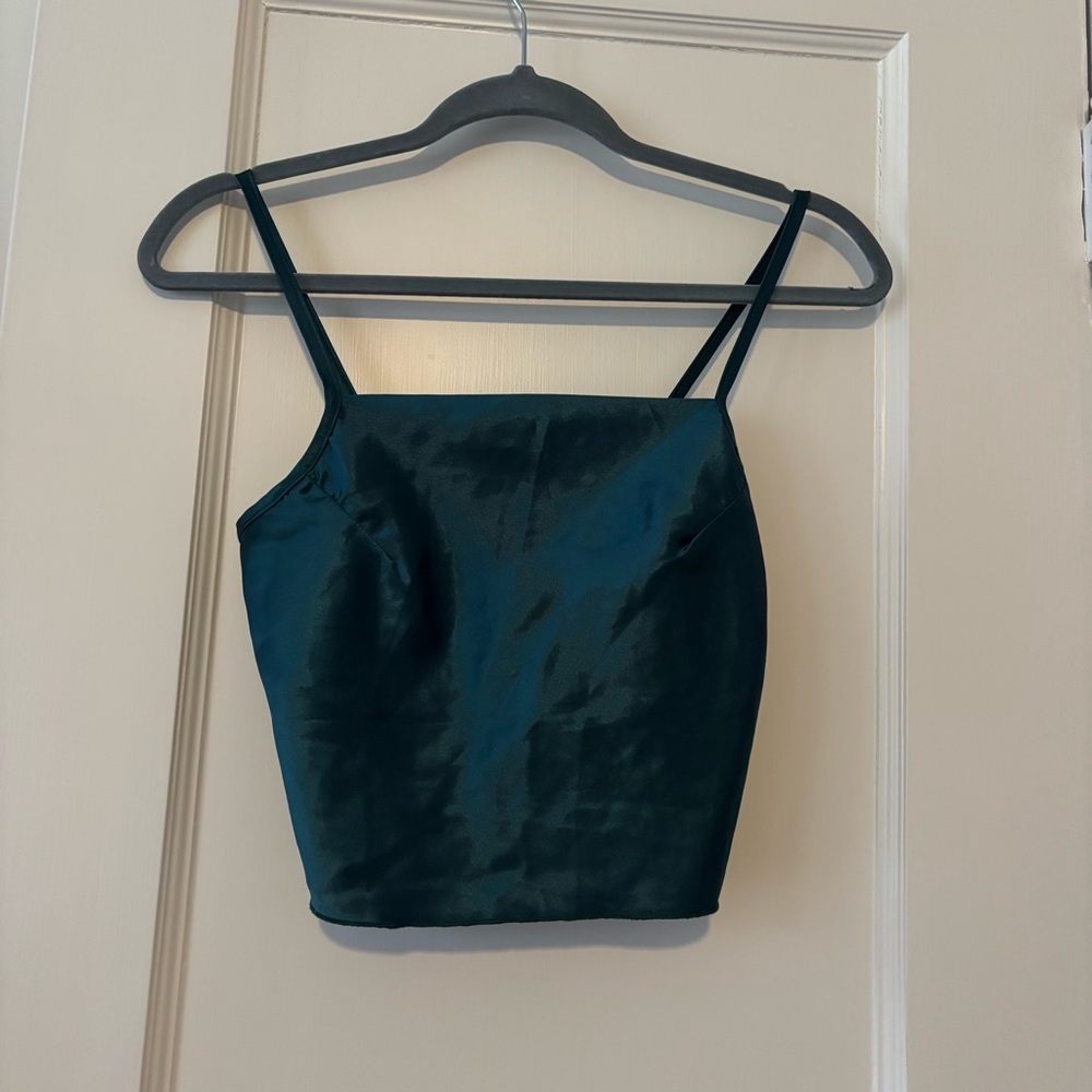 Green Ragstock crop top tank top, satin-like material